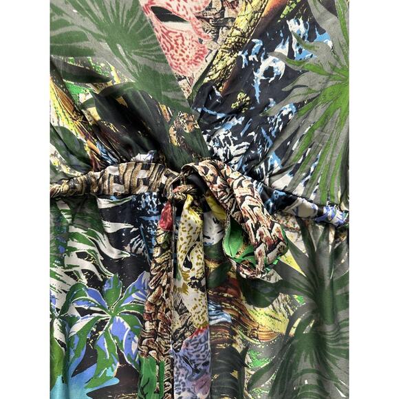 Vintage Cache 100% Silk Tropical Jungle Print Dress 12 – Boho Festival Y2K - Picture 3 of 12